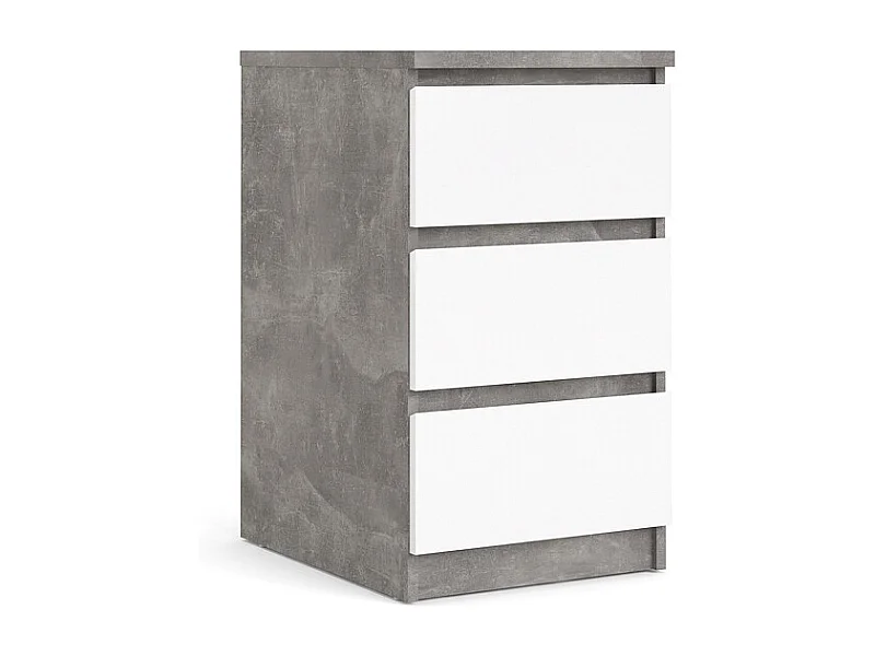 Nada kommode laag en smal 3 lades, betondecor/wit hoogglans.