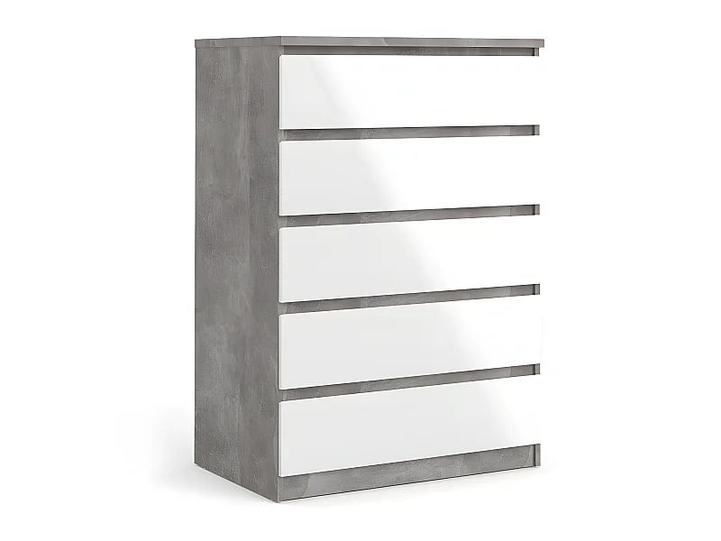 Nada Kommode hoch mit 5 Schubladen, beton dekor,weiss hochglanz.