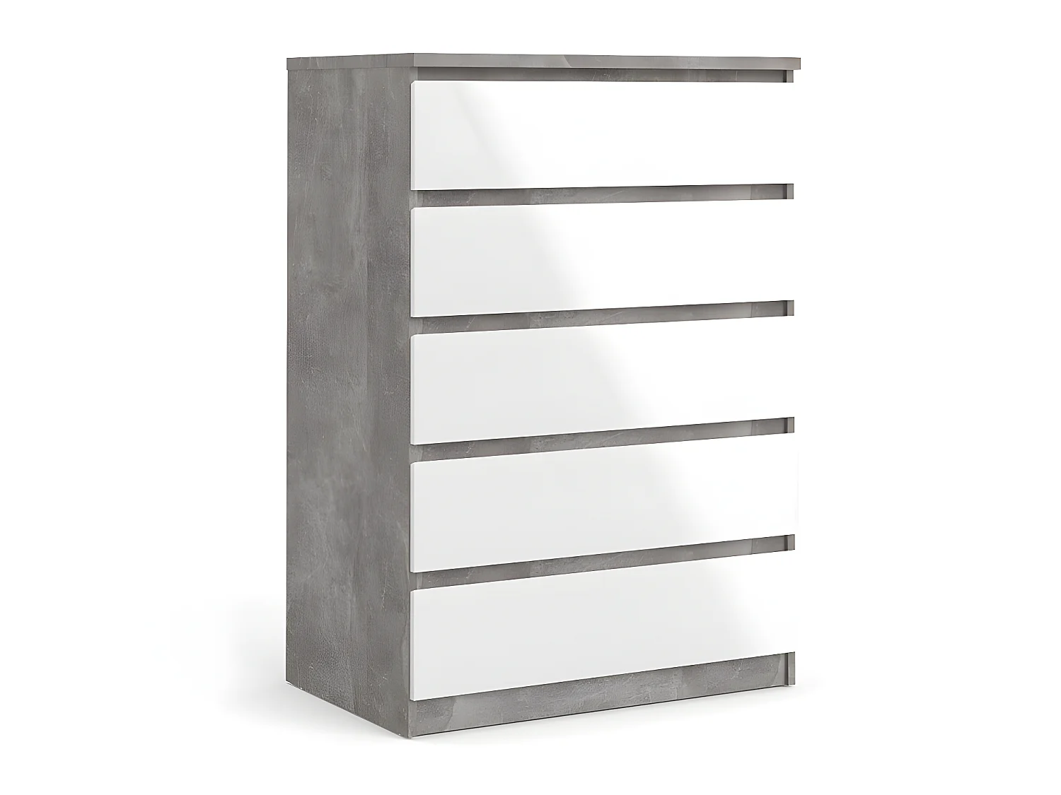 Nada kommode hoog met 5 lades, betondecor/wit hoogglans.