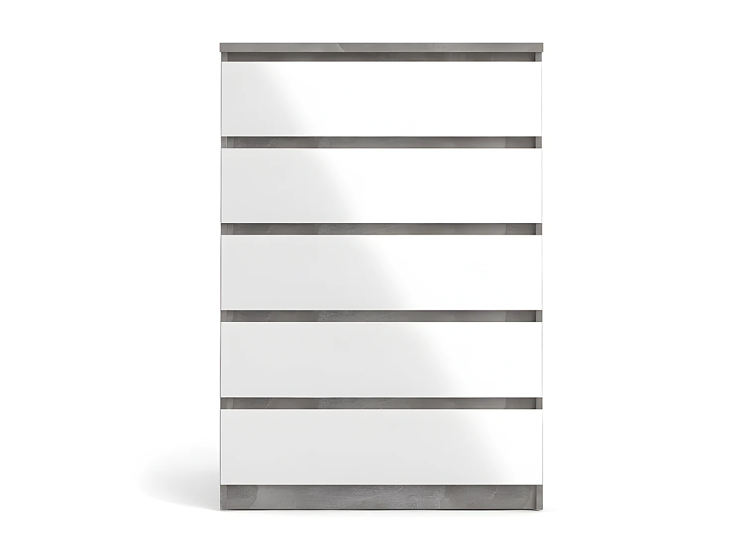 Nada kommode hoog met 5 lades, betondecor/wit hoogglans.