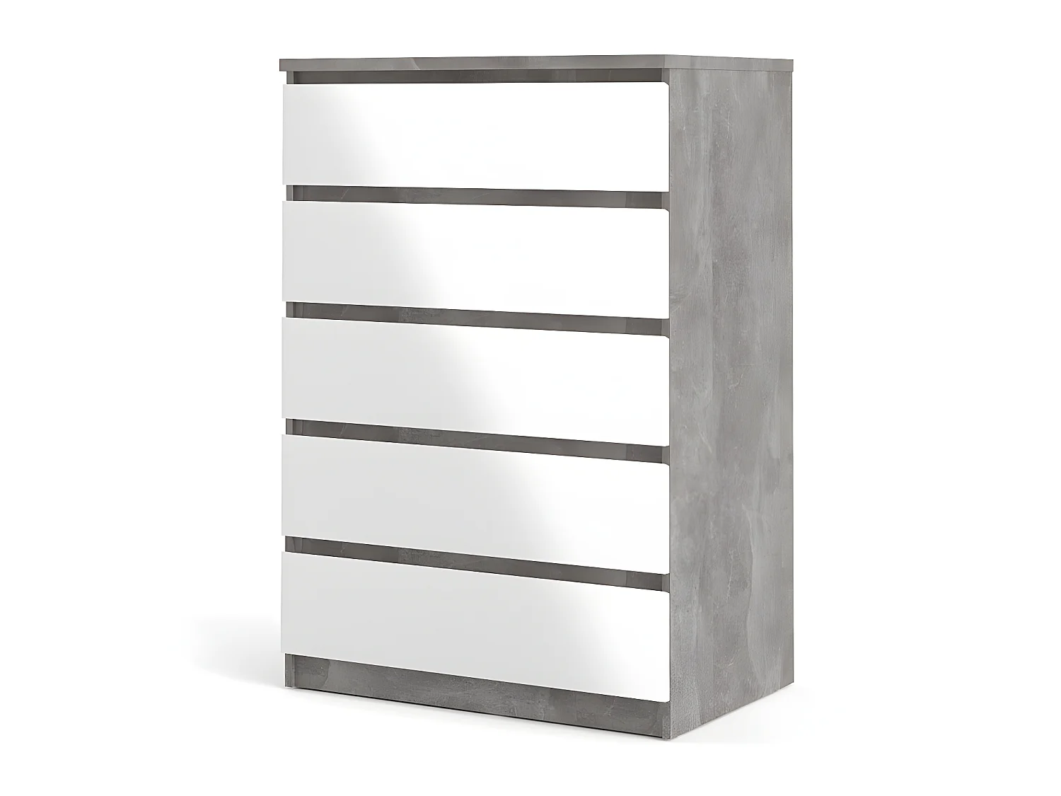 Nada kommode hoog met 5 lades, betondecor/wit hoogglans.