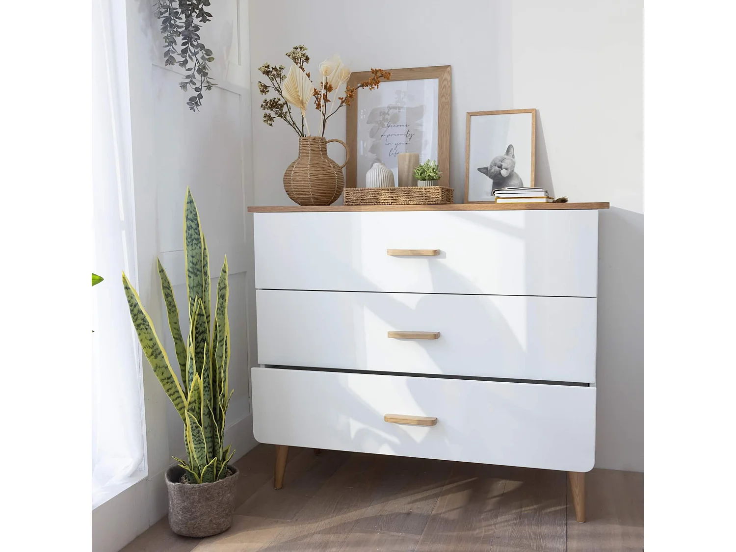 Commode SMOOTHCLOUD en bois naturel et blanc