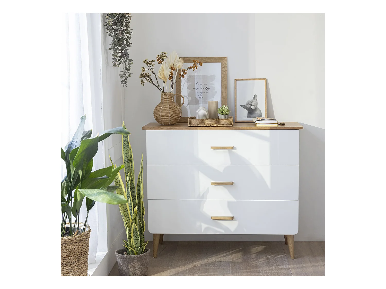 Commode SMOOTHCLOUD en bois naturel et blanc