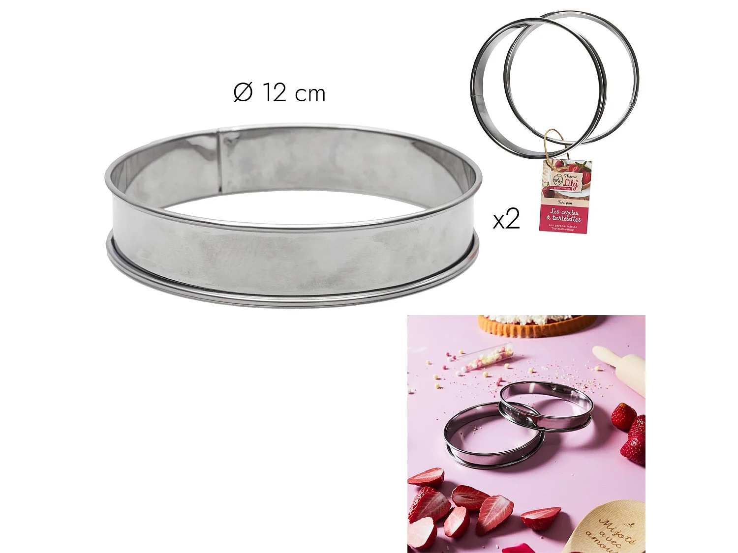 Lot de 2 Cercles à Tartelette "Mamie Lily" 12cm Argent