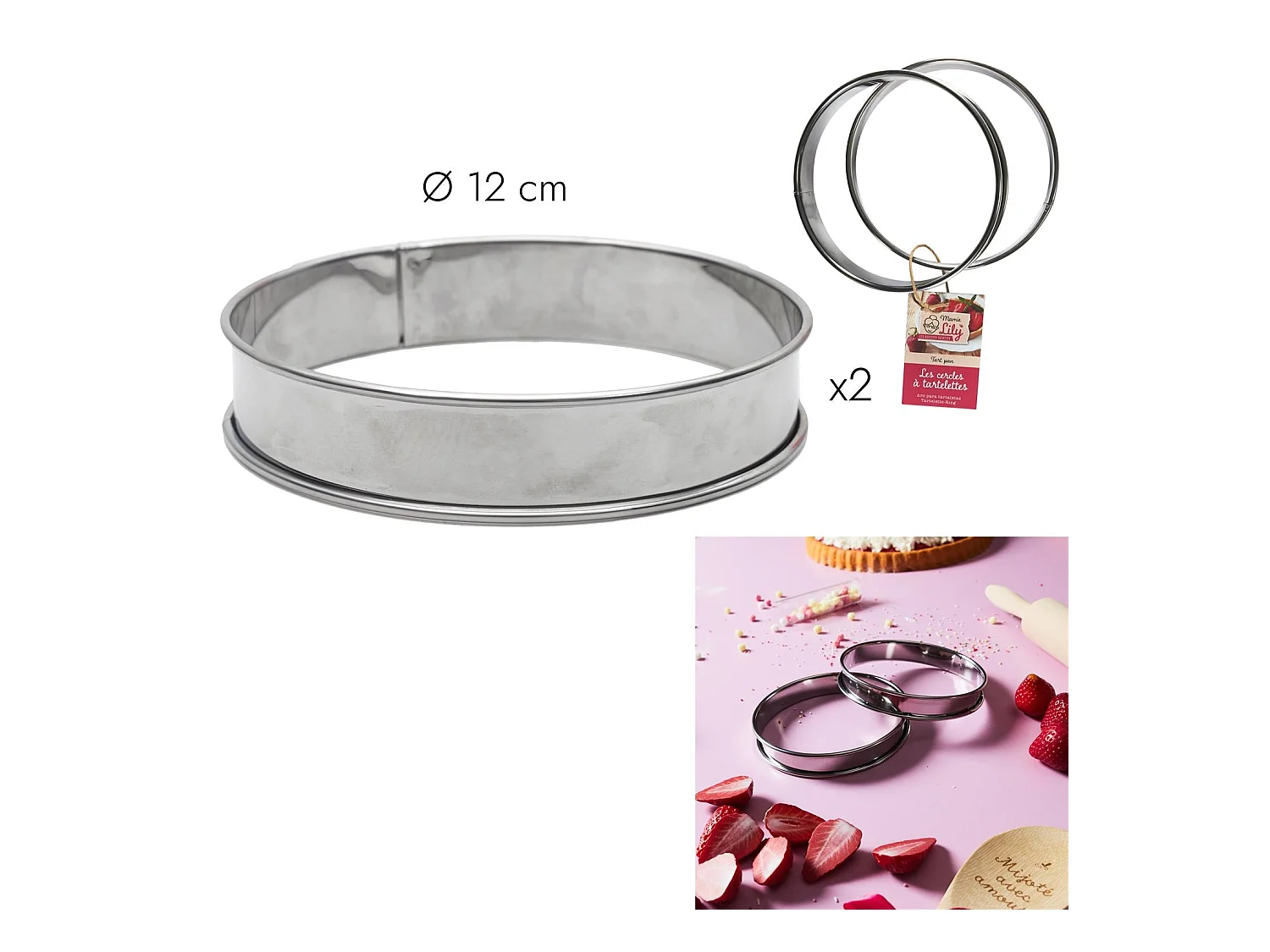 Lot de 2 Cercles à Tartelette "Mamie Lily" 12cm Argent