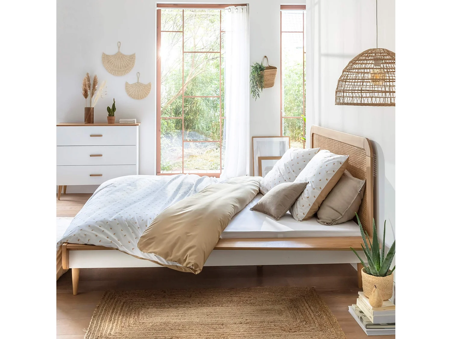 Tête de lit SMOOTHCLOUD 160 cm en cannage et bois naturel