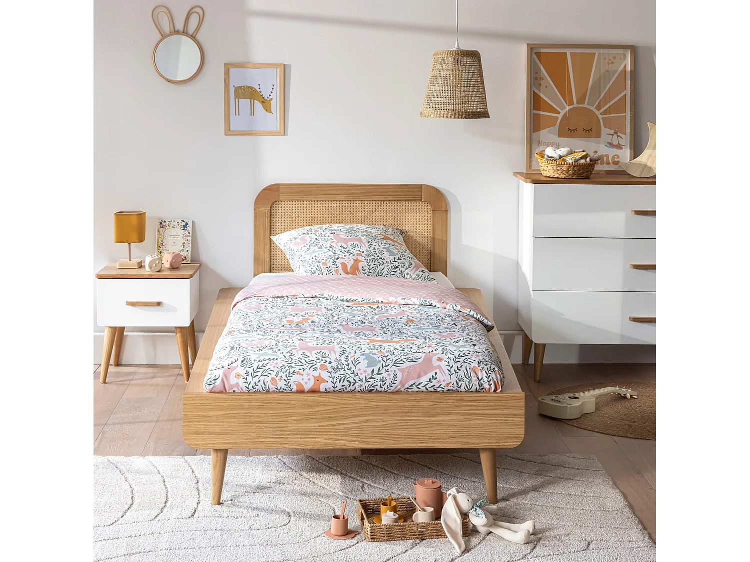 Tête de lit SMOOTHCLOUD 90 cm en cannage et bois naturel