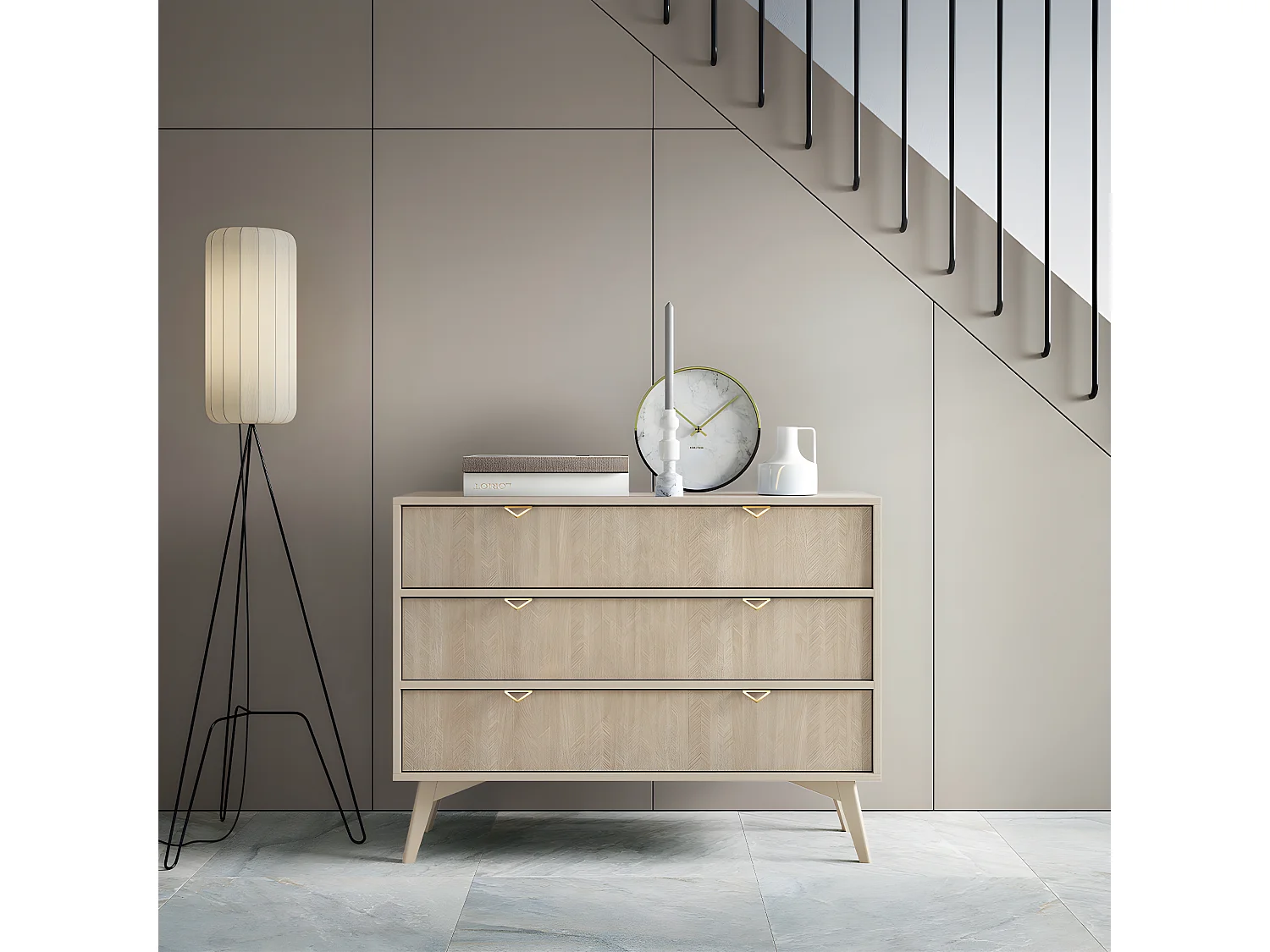 Commode 3 tiroirs Scandi Beige et Bois