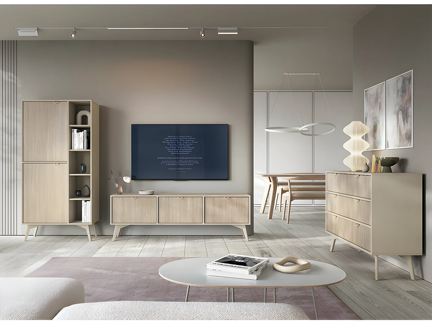 Commode 3 tiroirs Scandi Beige et Bois