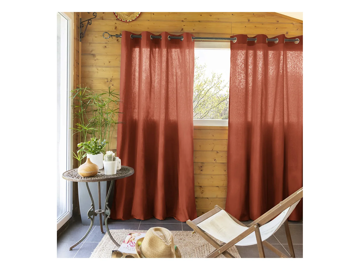 Lot de 2 rideaux tamisants à œillets 140x260 orange