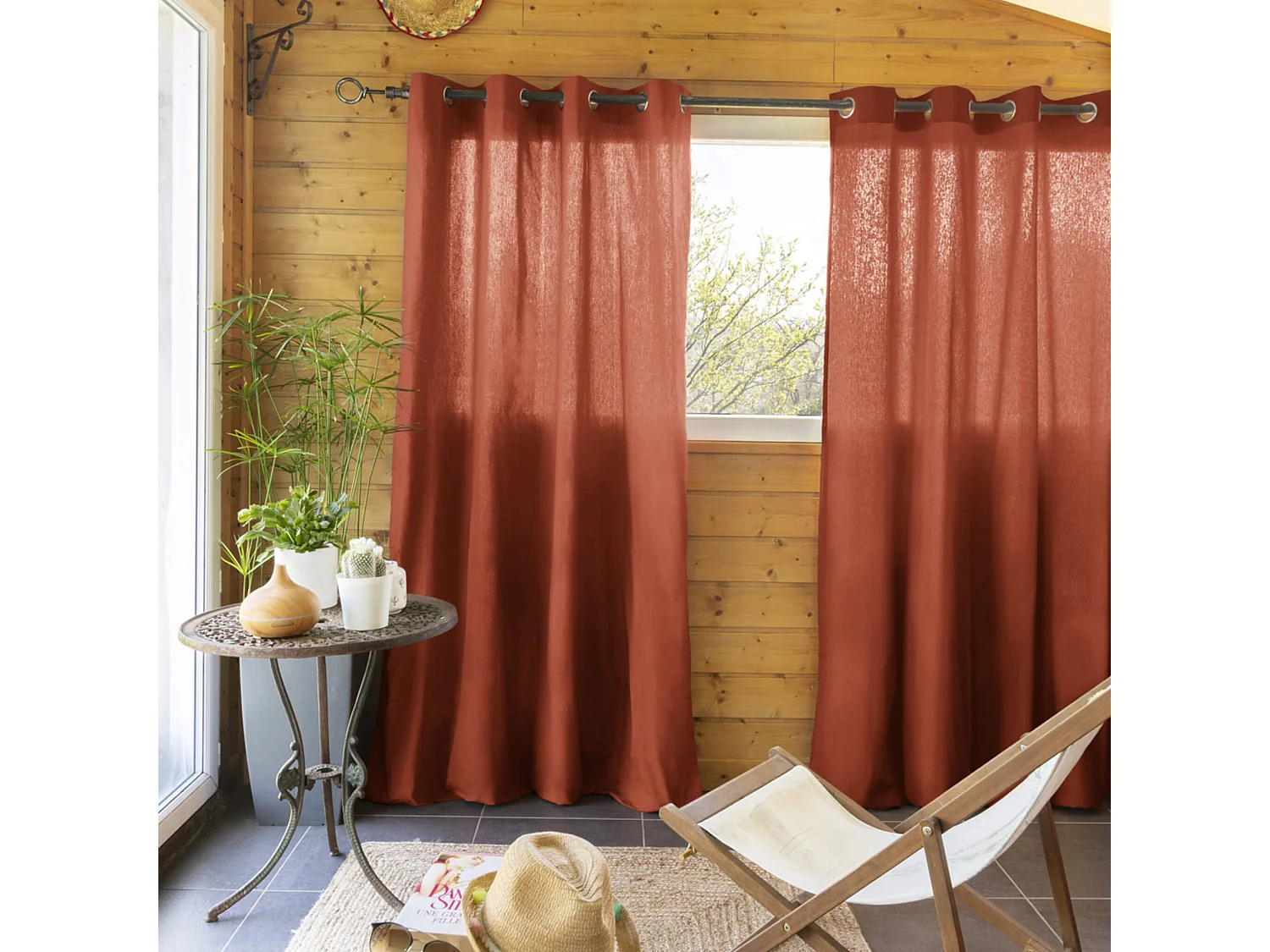 Lot de 2 rideaux tamisants à œillets 140x260 orange