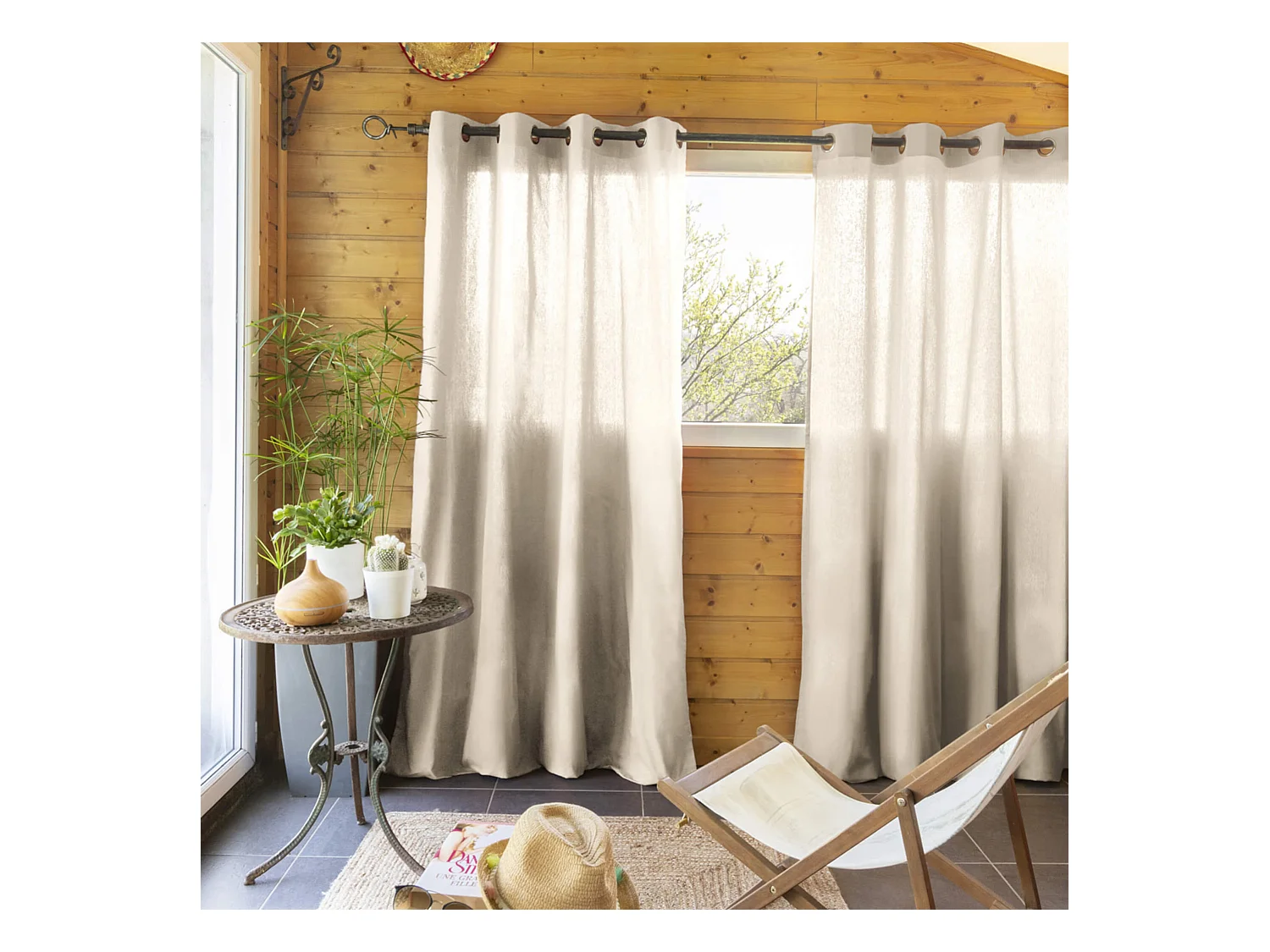 Lot de 2 rideaux tamisants à œillets 140x260 beige