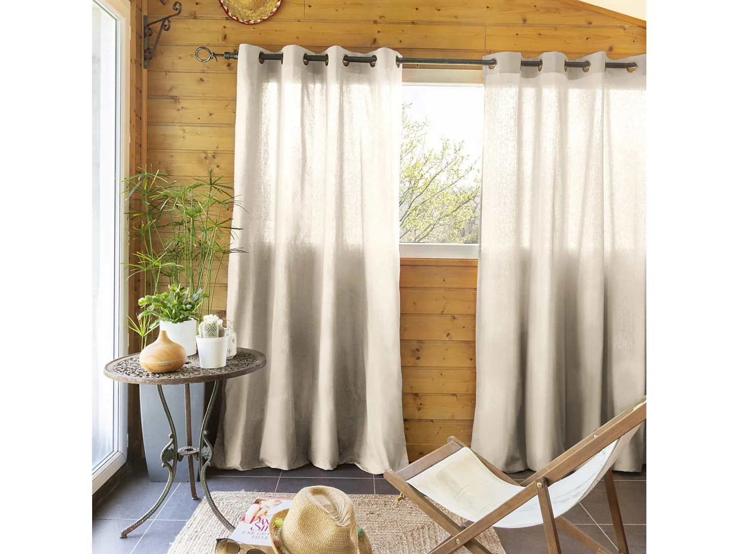 Lot de 2 rideaux tamisants à œillets 140x260 beige