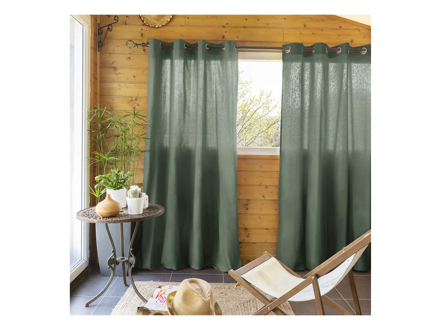 Lot de 2 rideaux tamisants à œillets 140x260 kaki