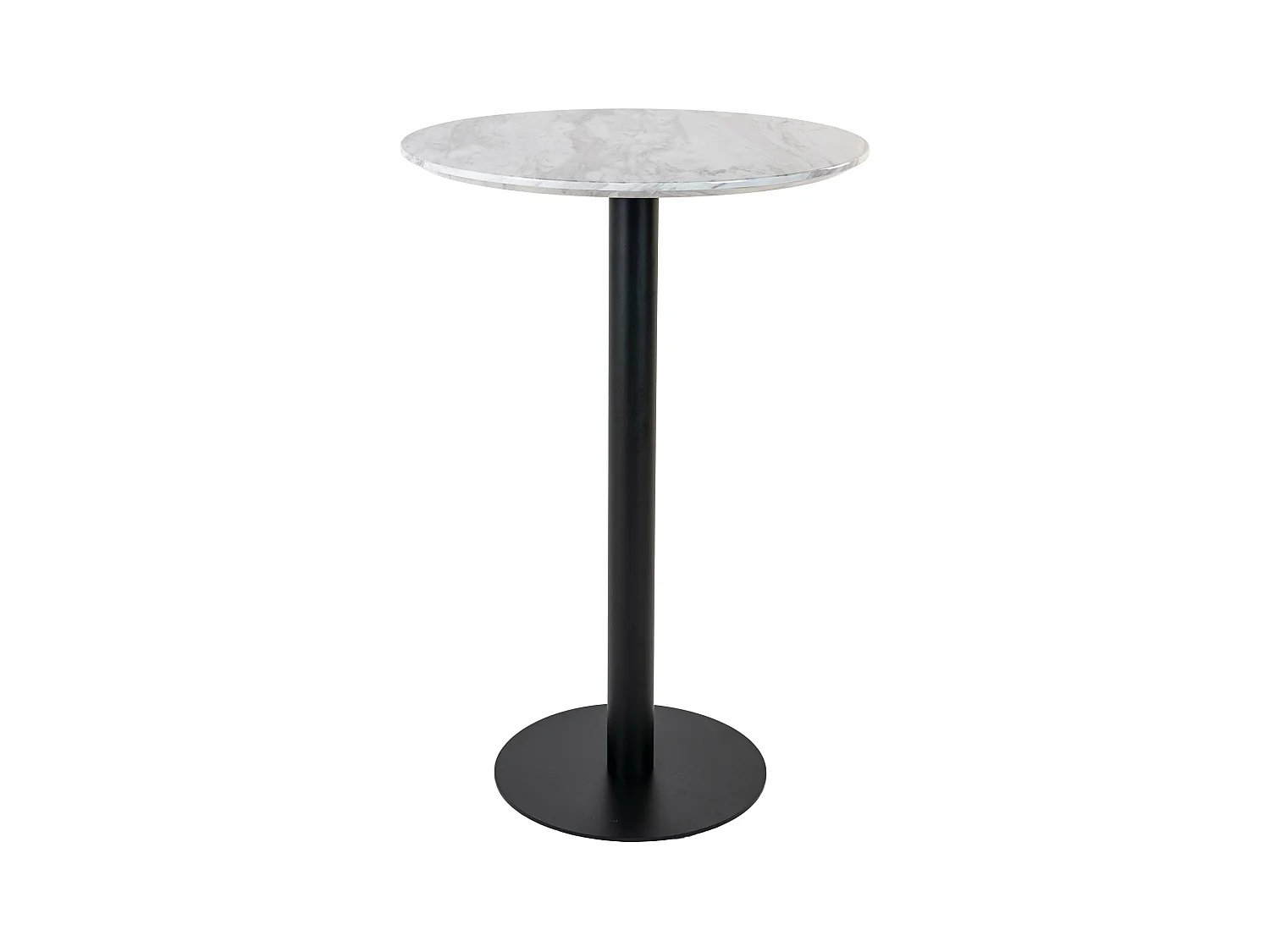 Bolzano bartafel Ø70 cm marmerlook, zwarte poten, wit.