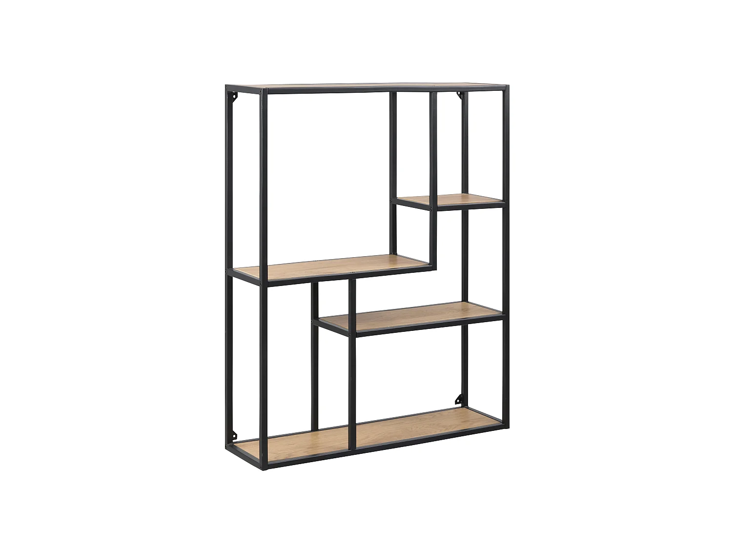 Sea boekenrek met 5 planken in eiken decor en zwart metaal.