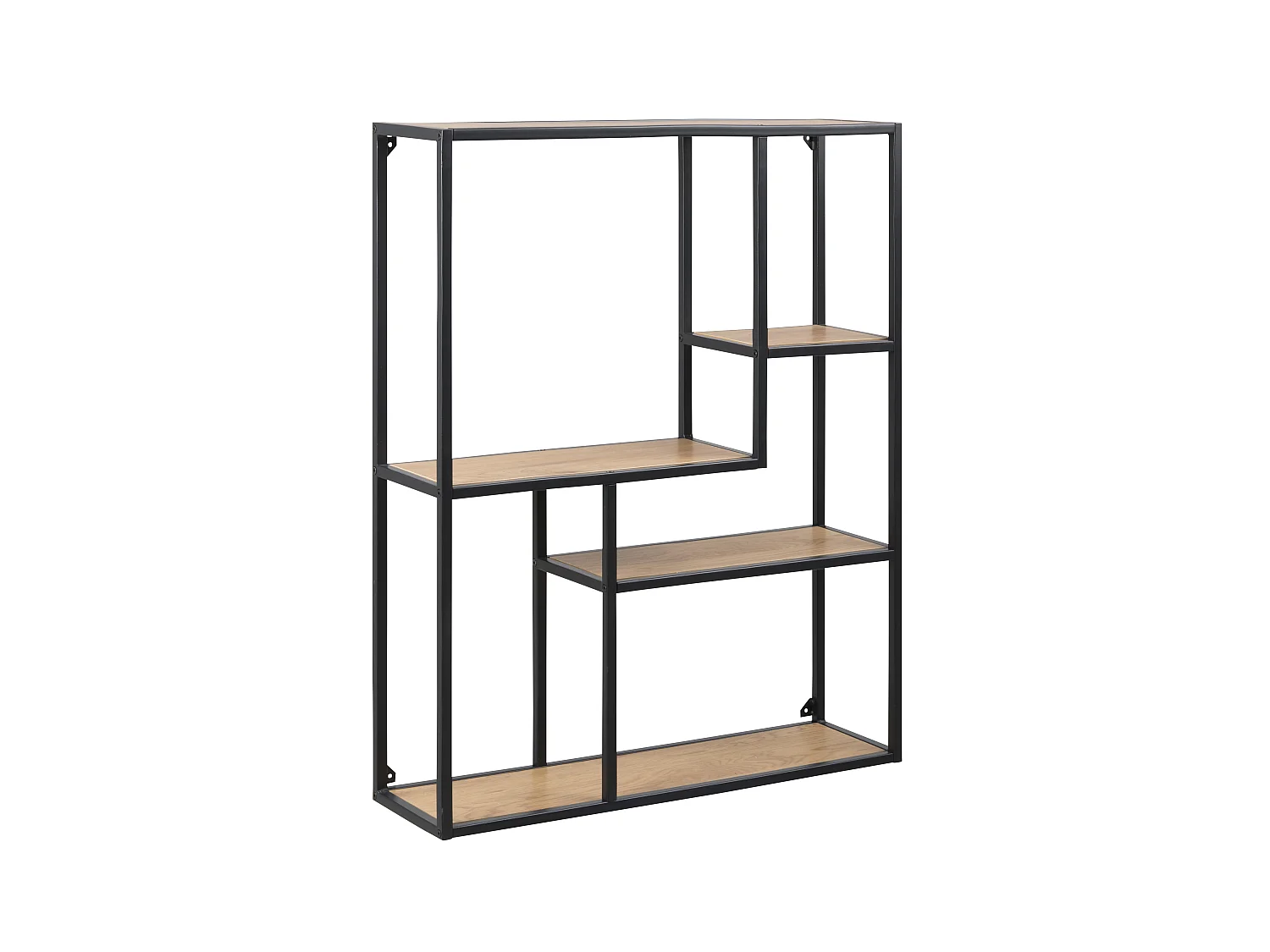 Sea boekenrek met 5 planken in eiken decor en zwart metaal.