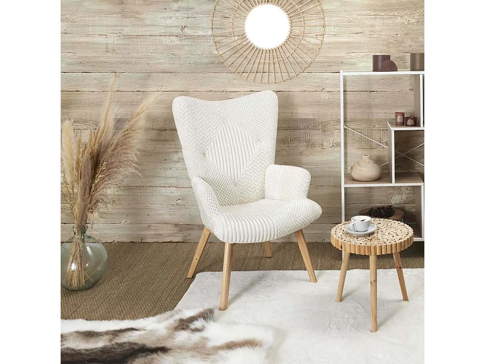 Fauteuil Helsinki Patchwork Blanc Beige, Marron