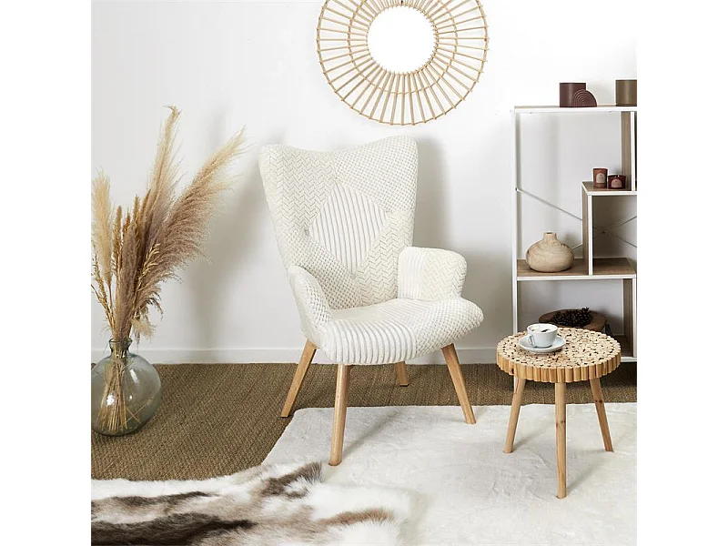 Fauteuil Helsinki Patchwork Blanc Beige, Marron