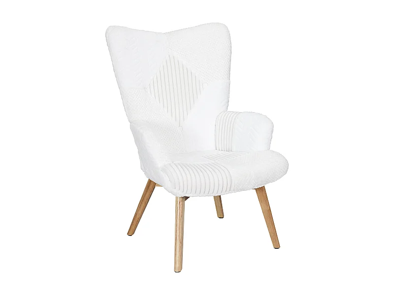 Fauteuil Helsinki Patchwork Blanc Beige, Marron