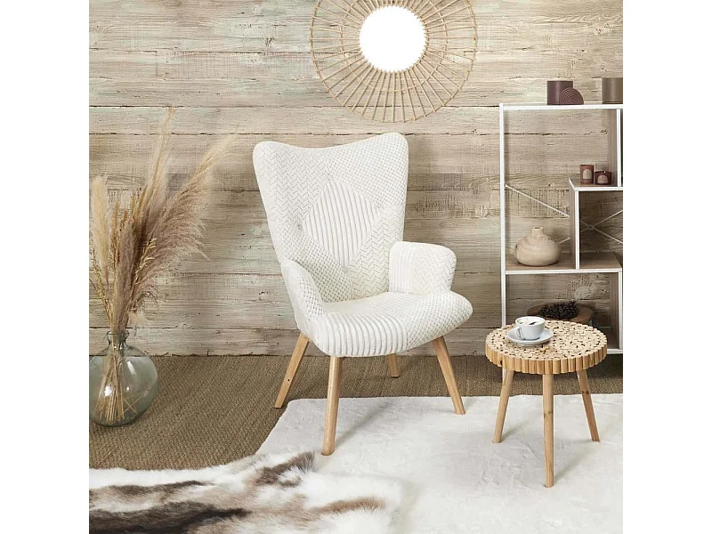 Fauteuil Helsinki Patchwork Blanc Beige, Marron