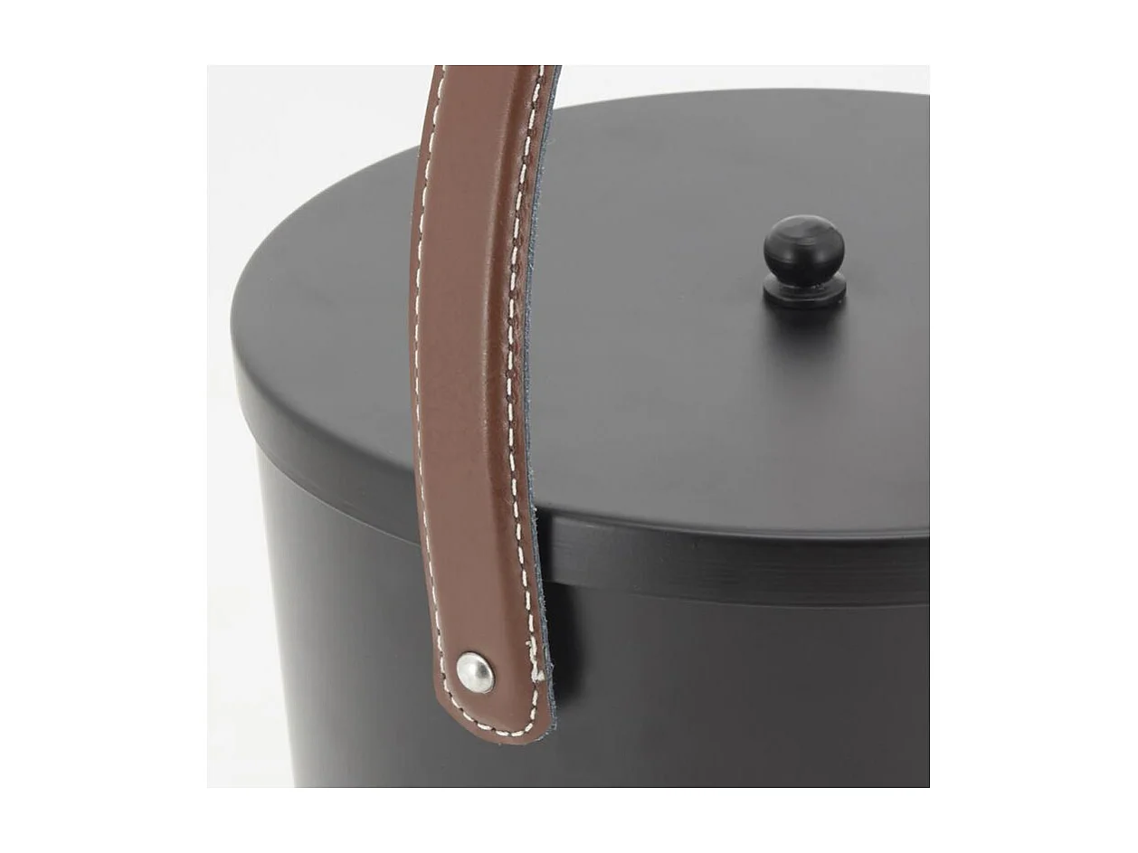 Seau à cendres en métal noir et cuir