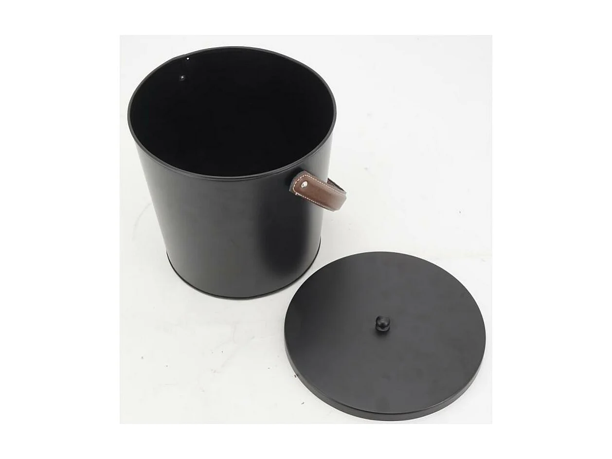 Seau à cendres en métal noir et cuir