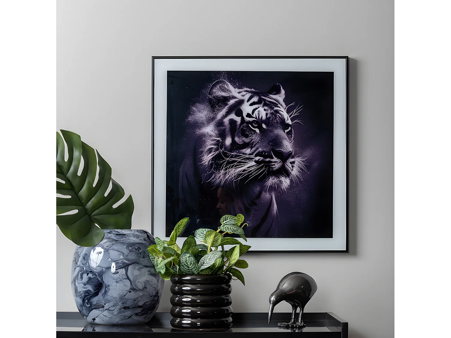 Cadre et photo d'art noir et blanc Tigre Noir  Present Time