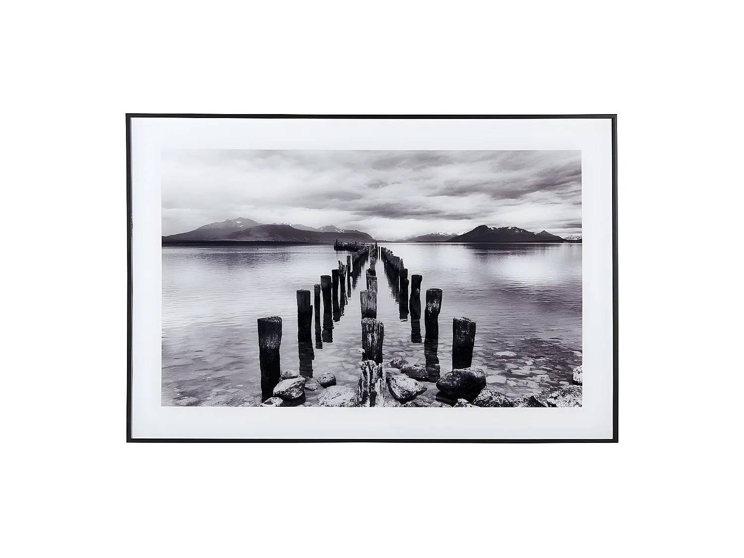 Cadre et photo d'art noir et blanc Poles in Water Noir  Present Time