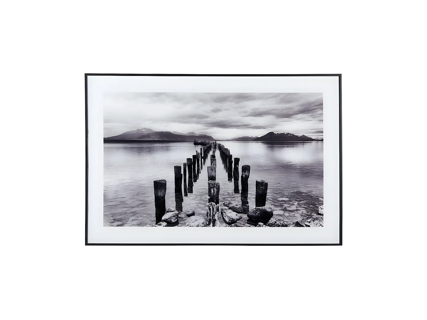 Cadre et photo d'art noir et blanc Poles in Water Noir  Present Time