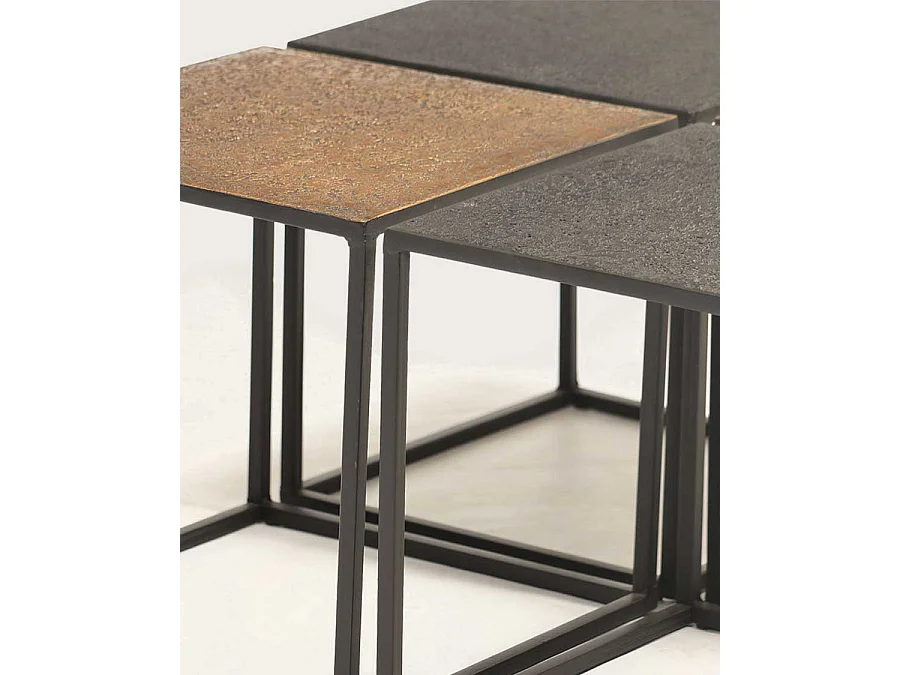Domino - Table basse carrée en métal bicolore noir et doré