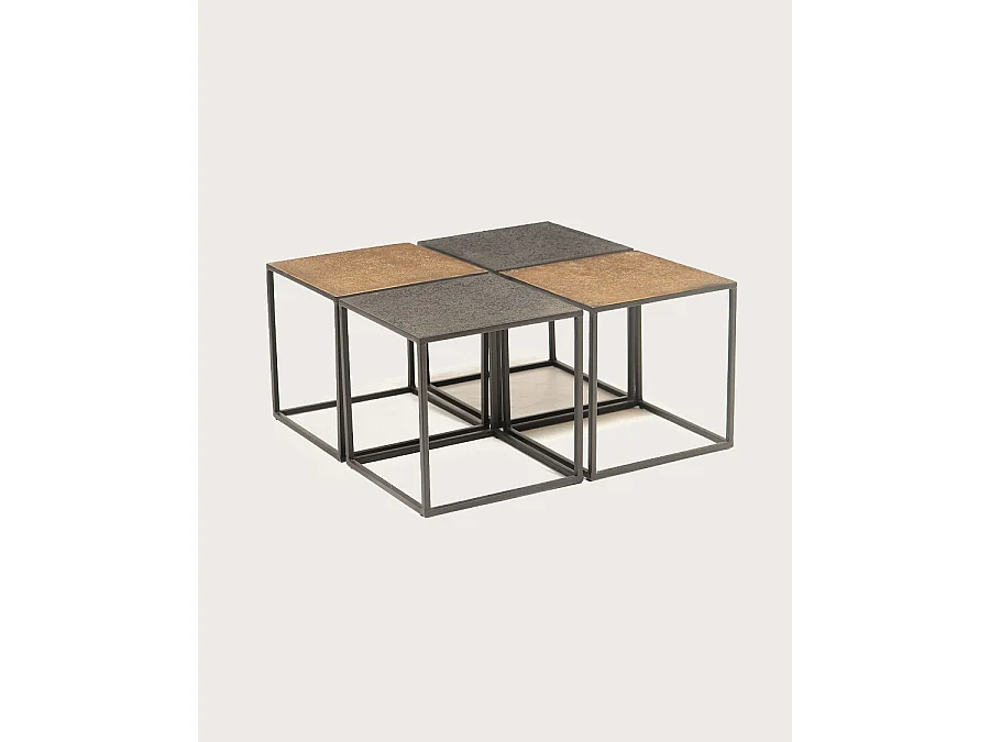 Domino - Table basse carrée en métal bicolore noir et doré