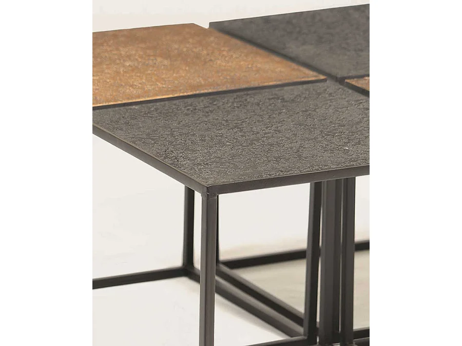 Domino - Table basse carrée en métal bicolore noir et doré