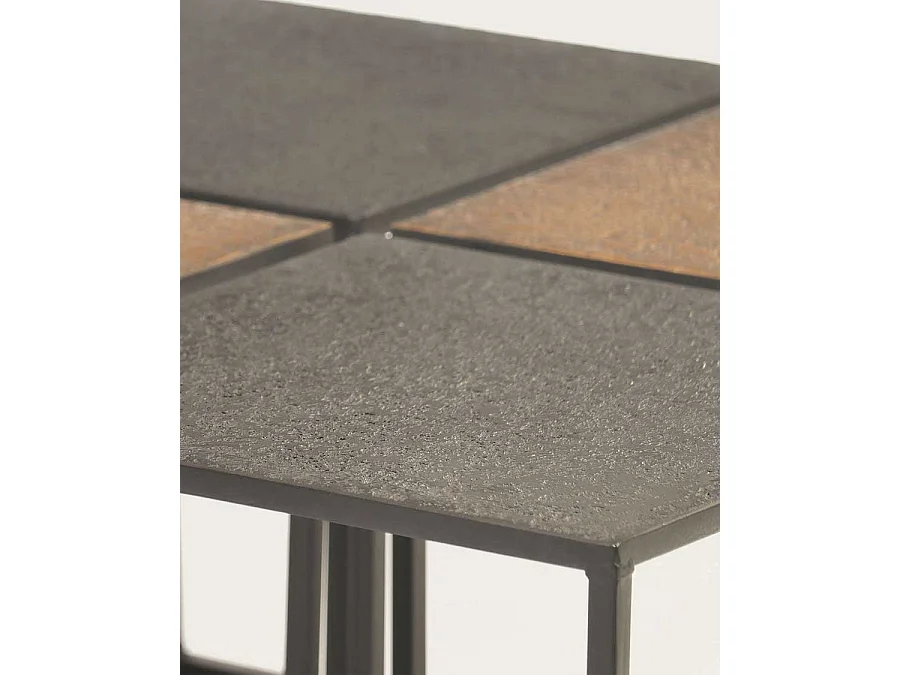 Domino - Table basse carrée en métal bicolore noir et doré