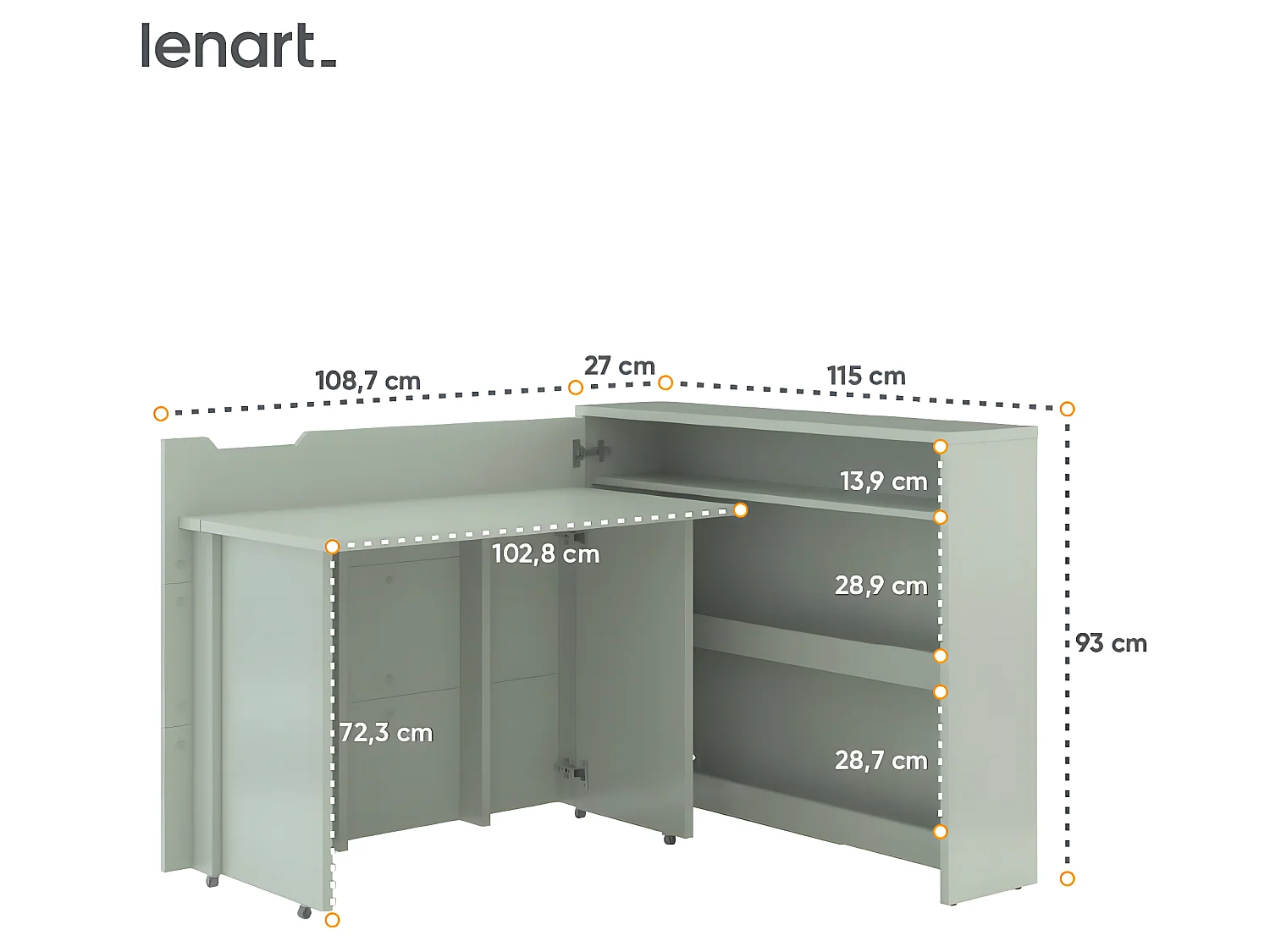 Lenart Bureau extensible avec rangement WORK CONCEPT CW01 L Gauche 115 cm sage