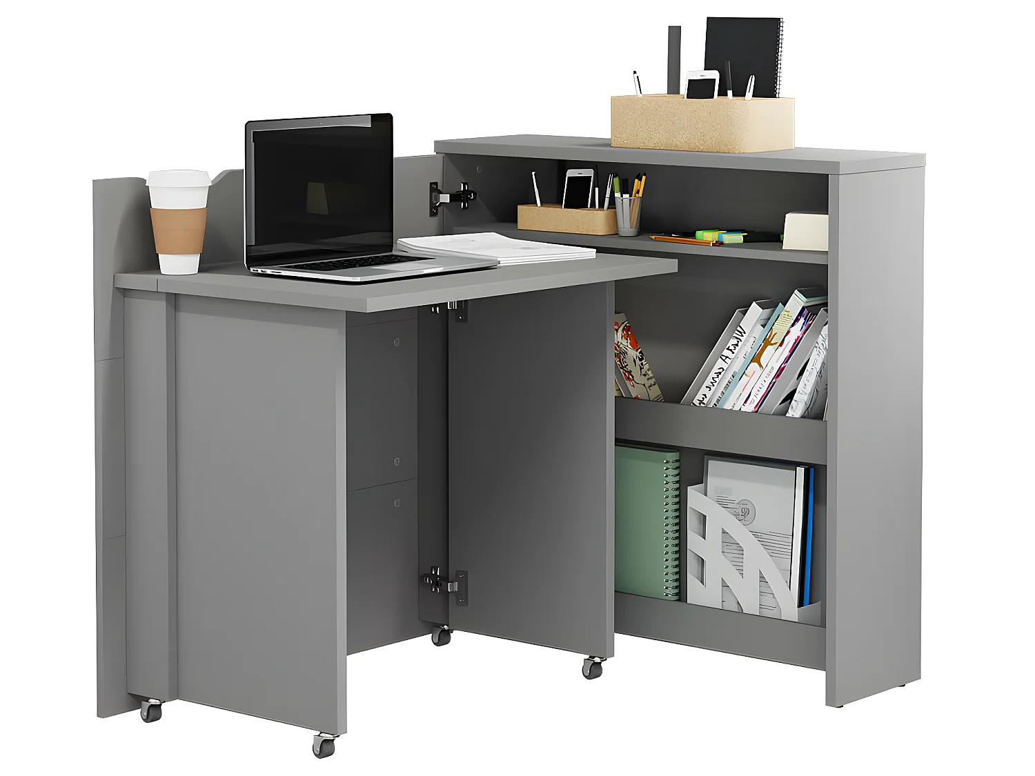 Lenart Ausziehbarer Schreibtisch mit Stauraum WORK CONCEPT SLIM CW02 L Links 90 cm Grau