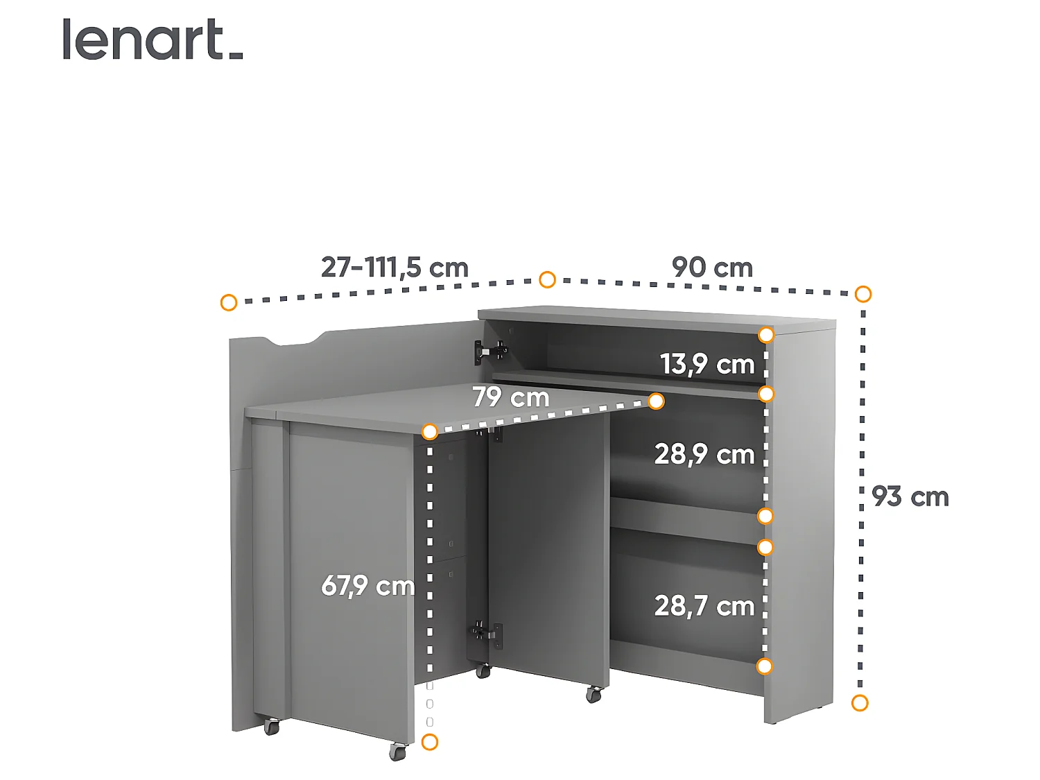 Lenart Ausziehbarer Schreibtisch mit Stauraum WORK CONCEPT SLIM CW02 L Links 90 cm Grau