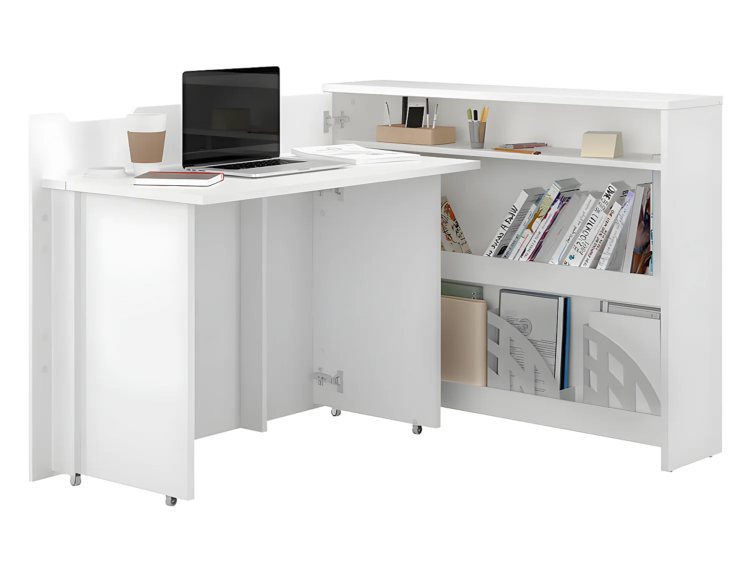 Lenart Bureau extensible avec rangement WORK CONCEPT CW01 L Gauche 115 cm blanc brillant