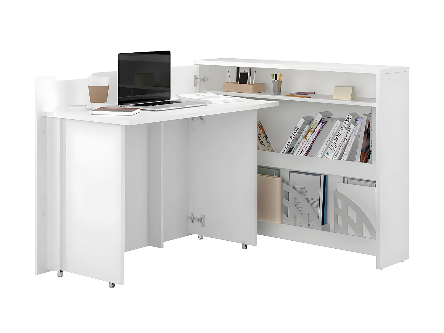 Lenart Bureau extensible avec rangement WORK CONCEPT CW01 L Gauche 115 cm blanc brillant
