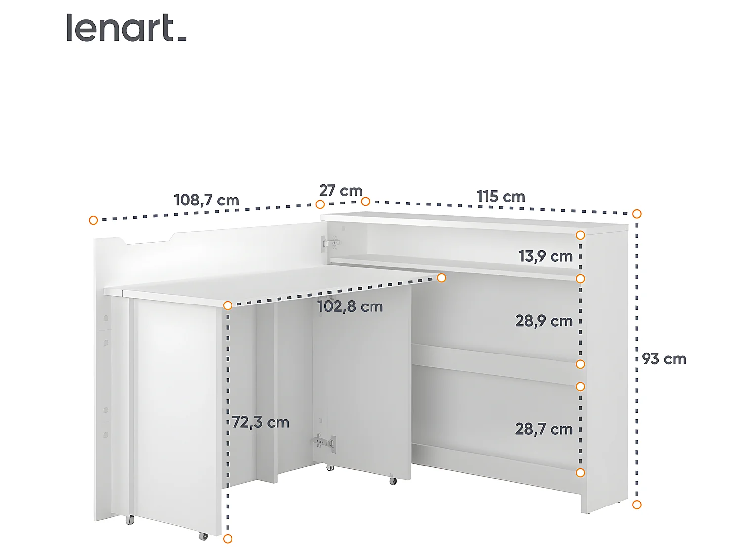 Lenart Uitschuifbaar bureau met opbergruimte WORK CONCEPT CW01 L Links 115 cm wit glanzend