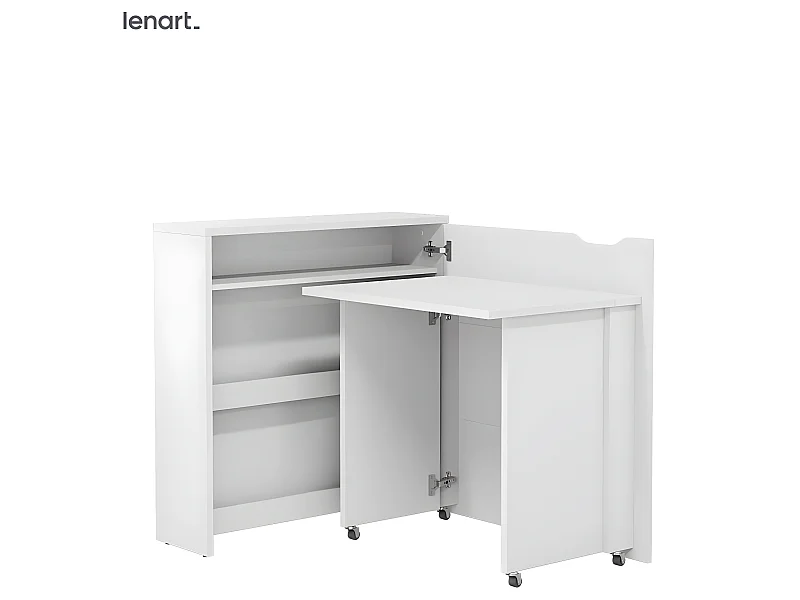 Lenart Ausziehbarer Schreibtisch mit Stauraum WORK CONCEPT SLIM CW02 P Rechts 90 cm Weiß Glanz