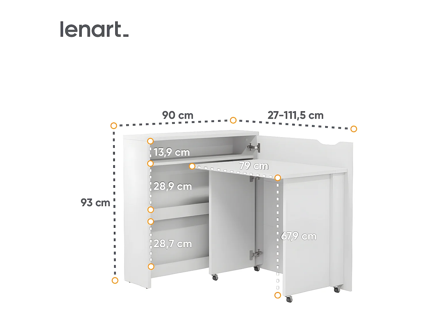 Lenart Bureau extensible avec rangement WORK CONCEPT SLIM CW02 P Droit 90 cm blanc brillant