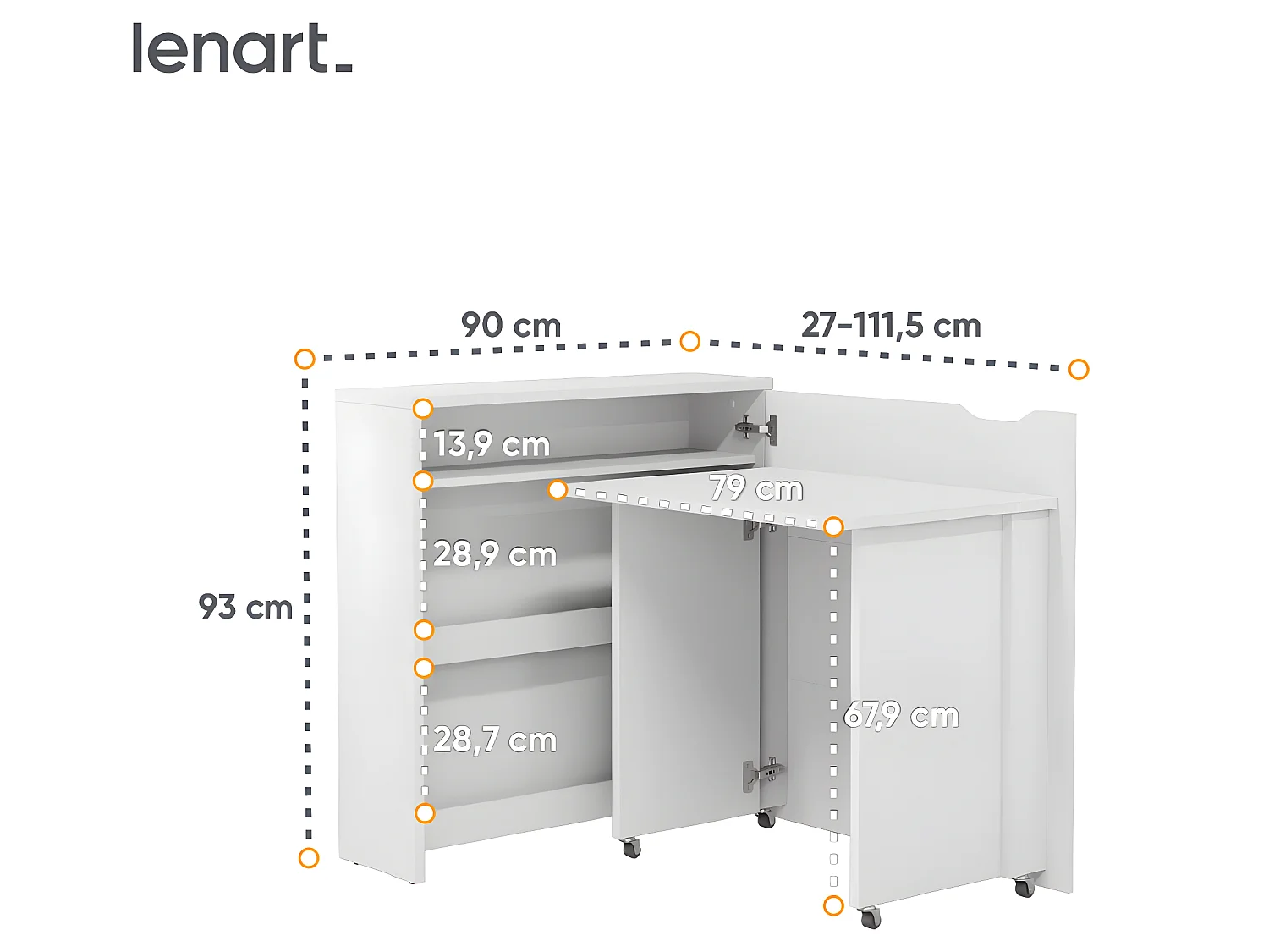 Lenart Uitschuifbaar bureau met opbergruimte WORK CONCEPT SLIM CW02 P Rechts 90 cm wit glanzend