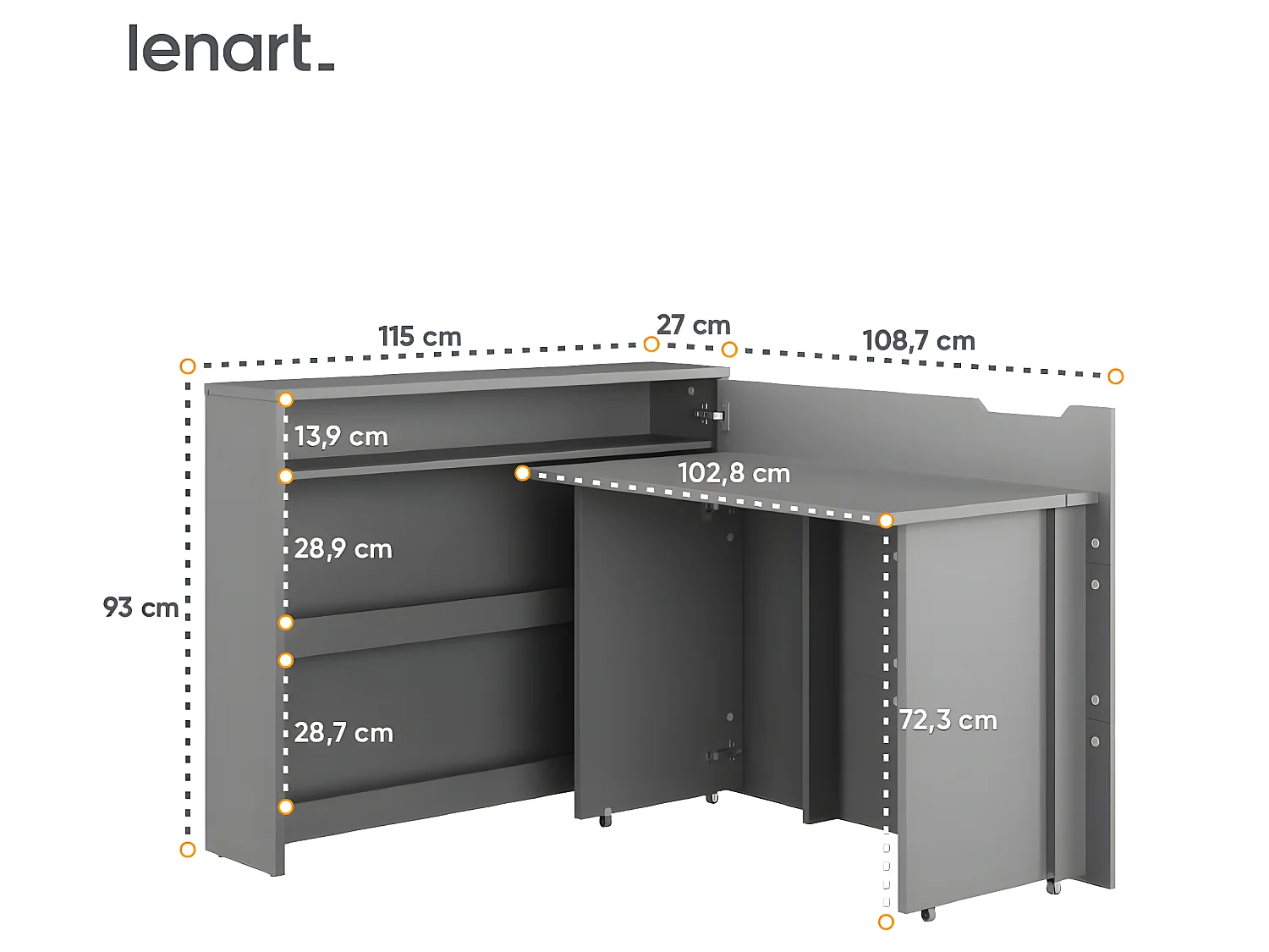 Lenart Uitschuifbaar bureau met opbergruimte WORK CONCEPT CW01 P Rechts 115 cm grijs