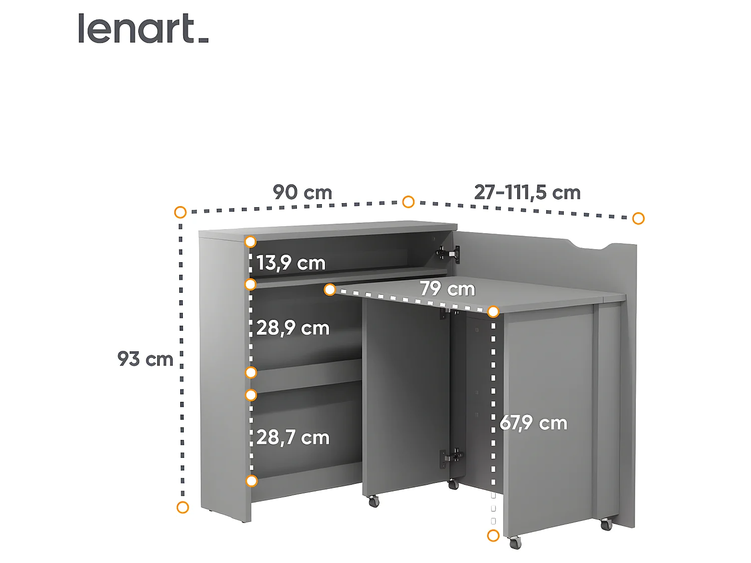 Lenart Ausziehbarer Schreibtisch mit Stauraum WORK CONCEPT SLIM CW02 P Rechts 90 cm Grau