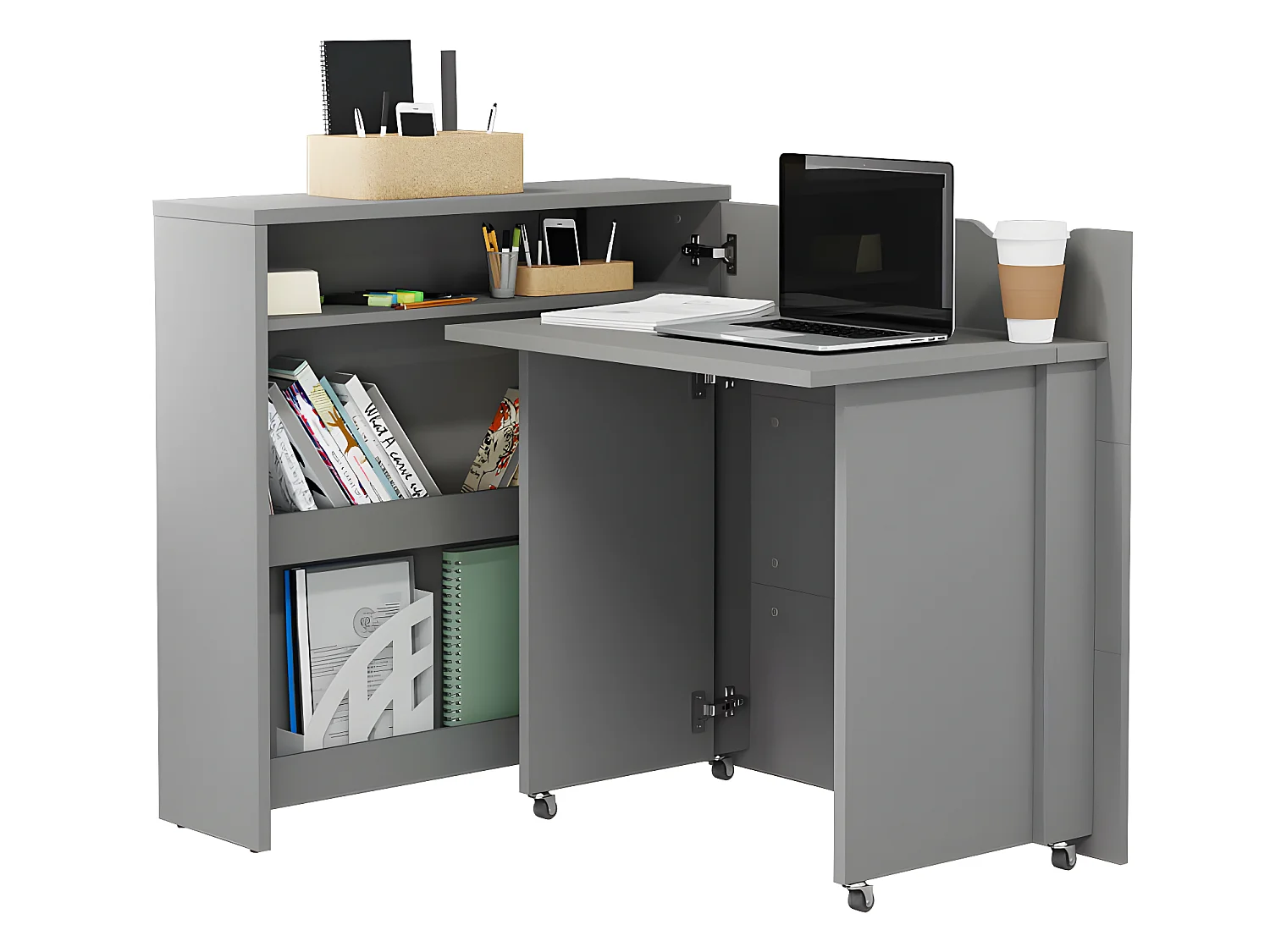 Lenart Uitschuifbaar bureau met opbergruimte WORK CONCEPT SLIM CW02 P Rechts 90 cm grijs