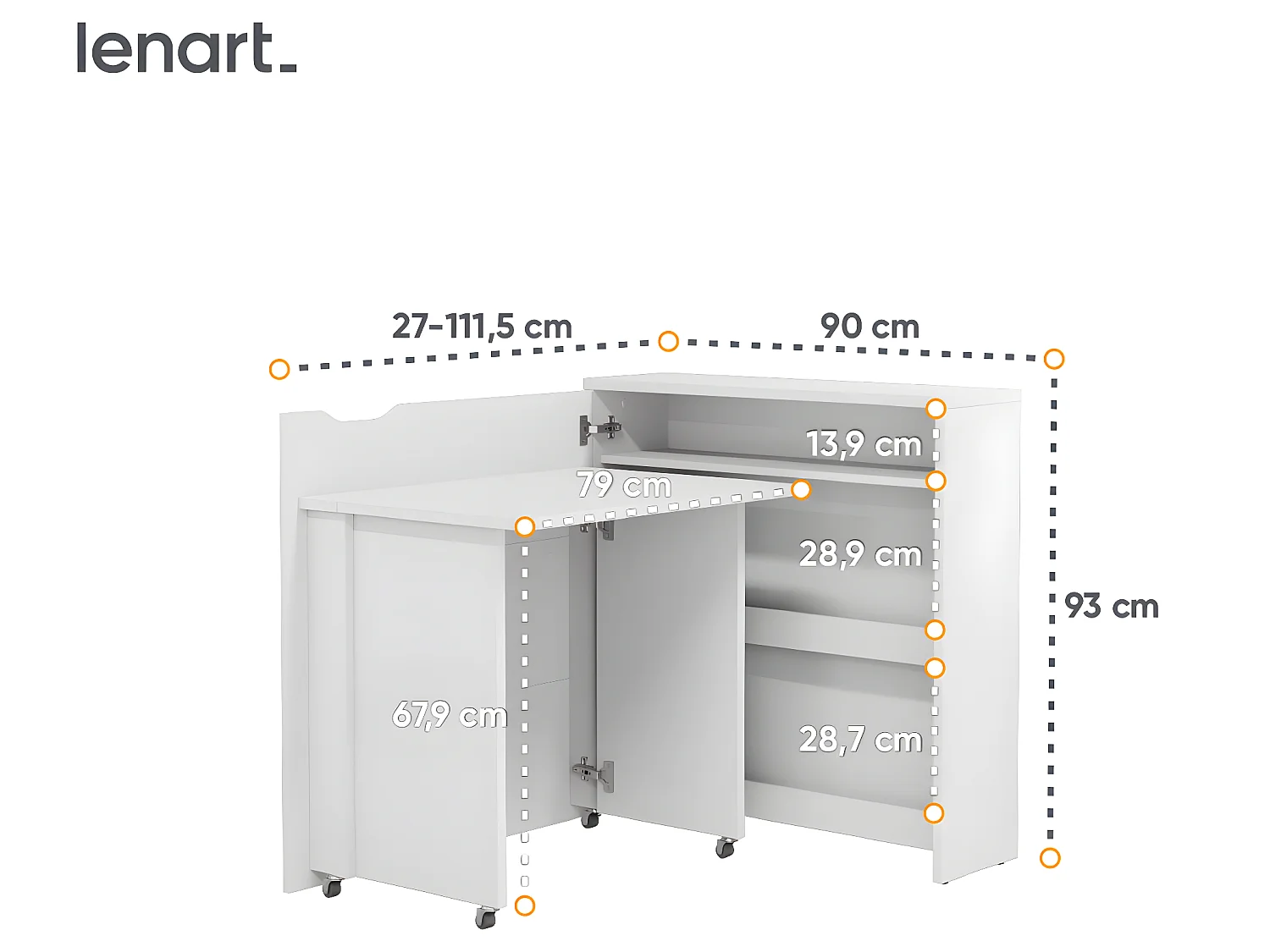 Lenart Escritorio extensible con almacenamiento WORK CONCEPT SLIM CW02 L Izquierda 90 cm blanco mate
