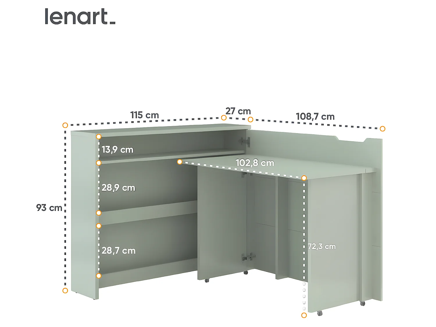 Lenart Uitschuifbaar bureau met opbergruimte WORK CONCEPT CW01 P Rechts 115 cm salie