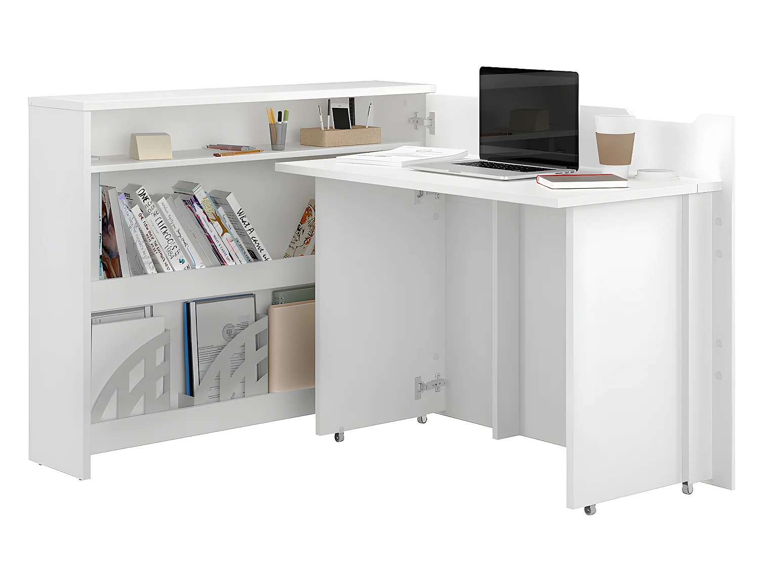 Lenart Uitschuifbaar bureau met opbergruimte WORK CONCEPT CW01 P Rechts 115 cm wit glanzend