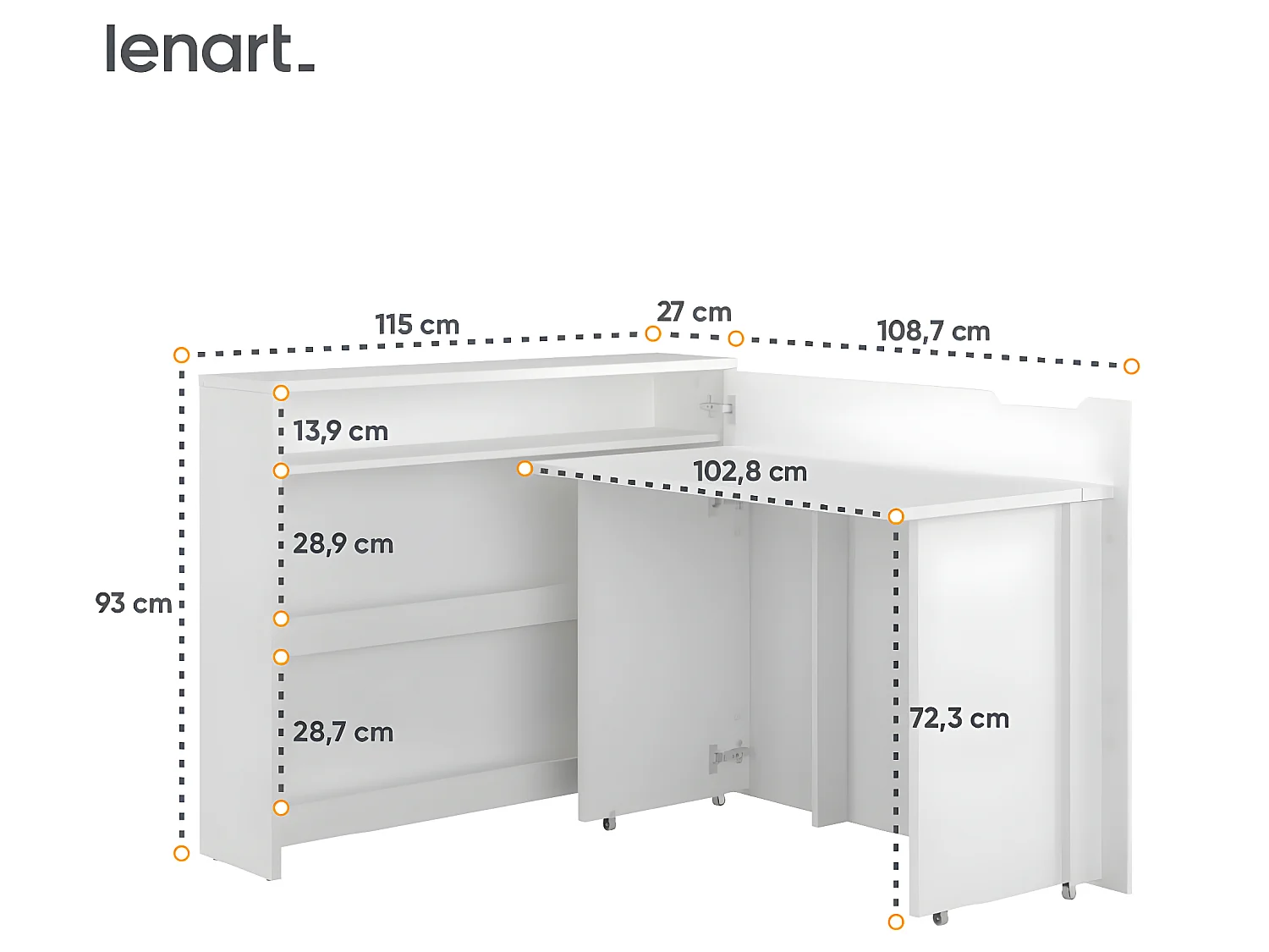Lenart Uitschuifbaar bureau met opbergruimte WORK CONCEPT CW01 P Rechts 115 cm wit glanzend